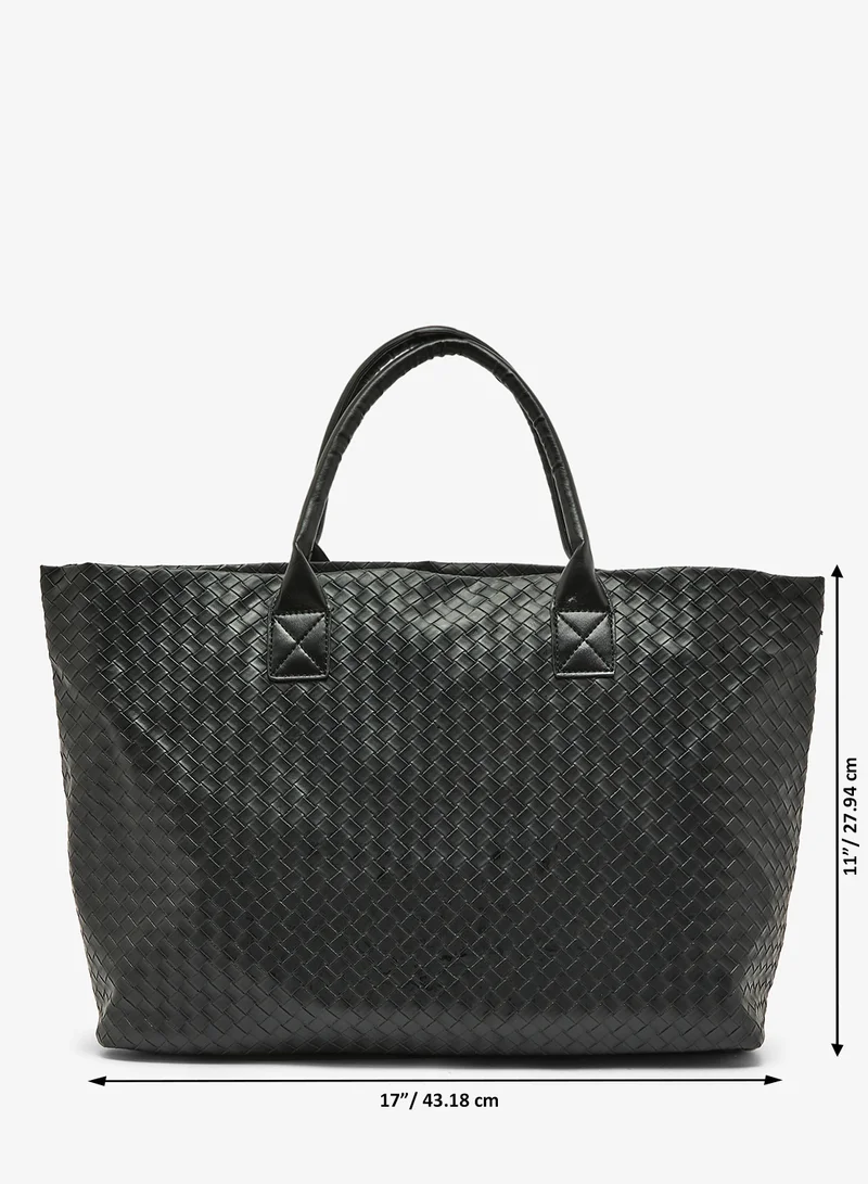 Ella Black Woven Texture Detail Tote Bag for Women | Best Price UAE